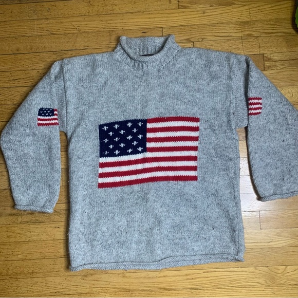 Vintage Artesanias Ishka Wool Sweater Double Sided American Flag - Picture 1 of 7